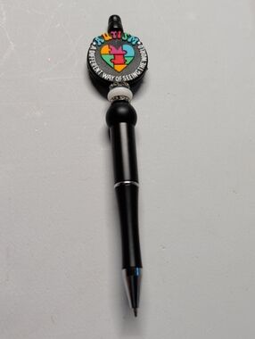Hand Crafted Black Autism Puzzle Heart Pen